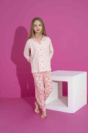 RAPAPA Girl's Summer Lycra (You Can Combine Mom and Girl) Combed Cotton Buttoned Pajama Set 3025