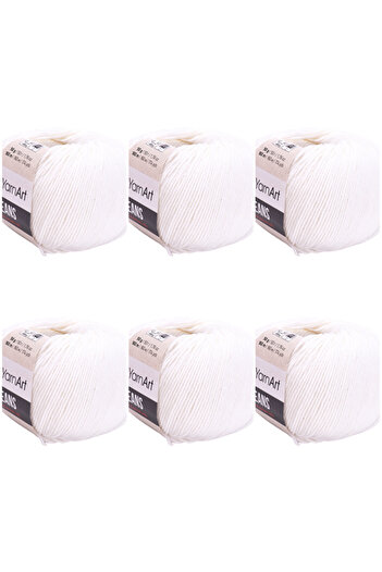 Yarnart White White Jeans 01 Hand Knitting Yarn Set - Soft Touch, Baby Friendly, Amigurumi Cardigan