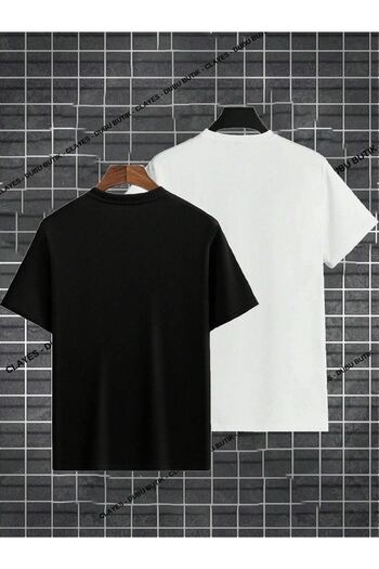 DUBU BUTİK Μπλουζάκι New York Printed 2 Pack - Ασπρόμαυρο, Oversize Crew Neck, κοντό μανίκι