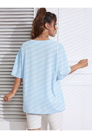 DUBU BUTİK Μπλουζάκι με λουλουδάτο μοτίβο - Baby Blue Oversize Printed Crew Neck