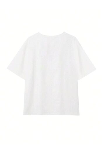 DUBU BUTİK Nevep Logo T-Shirt - White Oversize Printed Crew Neck