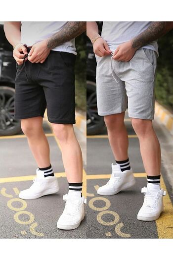 Sweetline Black & Gray Short Shorts Set of 2 - Combed Cotton Corded Fit Pocket