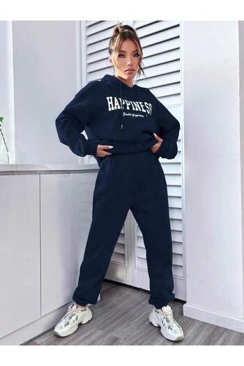 CLAYES Світшот Happiness Suit Sweatshirt Jogger темно-синій з принтом і капюшоном оверсайз