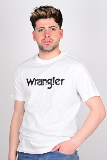 WRANGLER Ανδρικό μπλουζάκι με λαιμόκοψη W211922102 με λευκή επιγραφή στο μπροστινό μέρος