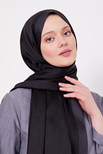 Levidor Black Honeycomb Pattern Monogram Silk Shawl