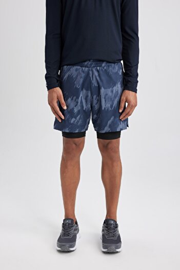 DeFacto Fit Slim Fit Dar Kesim Desenli Cepli Taytlı Dokuma Şort A6981ax23au