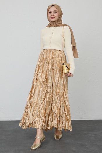 InStyle Satin Kraş Beige Skirt