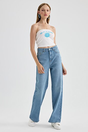 DeFacto Ribbed Printed Camisole Strapless Blouse - B3998Ax23Hs