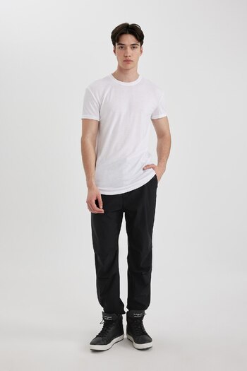 DeFacto Long Muscle Fit Crew Neck Basic Plain Krátký rukáv Bílé tričko N2104az24sp