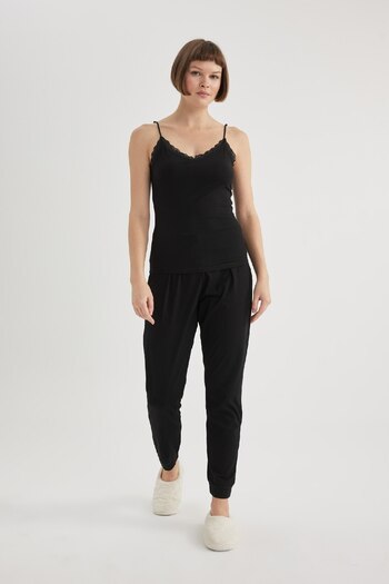 DeFacto Regular Fit Lace Detailed Thin Strap Cotton Black Inner Undershirt-Fall in Love Y5360Az24Sp