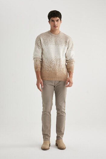 DeFacto Relax Fit Gemusterter Strickpullover mit Rundhalsausschnitt B8388ax23wn