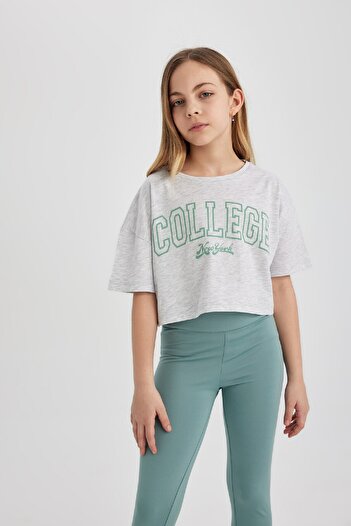 DeFacto Girl's Crop Crew Neck 2Pcs Short Sleeve T-Shirt B7795A8Ns