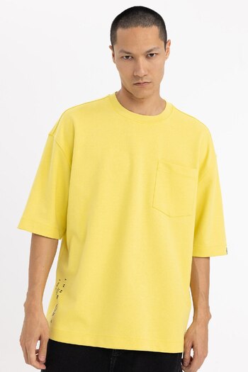 DeFacto Loose Fit Crew Neck Pocket Printed Short Sleeve Heavy Fabric T-Shirt B8126ax23cw