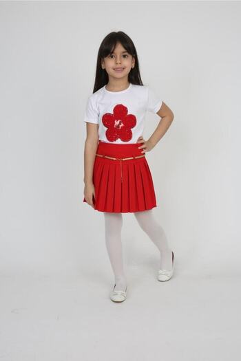 FERRY BUTİK Girl's 23 April 29 October Performance Birthday Dress Short Sleeve T-shirt Pleated Skirt
