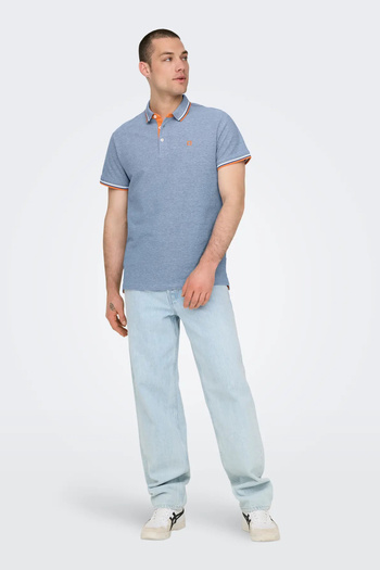 Only & Sons Ανδρικό μπλουζάκι Onsfletcher Polo Neck 100% βαμβάκι 22024827   Μπλε