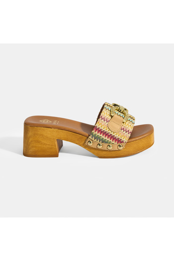 Desa Women's Multicolored Buckle Accessory Heeled Slippers