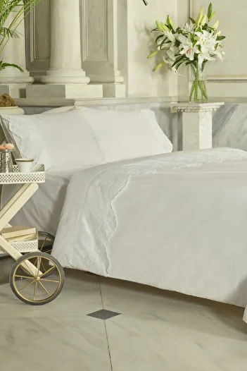 Karaca Home 100% Cotton Chole Brodeli Double Duvet Cover Set White