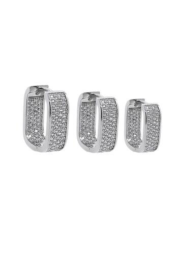 New Obsessions Embedded Zircon Stone Square Design Row Size Vip 3-Piece Hoop Earring Set