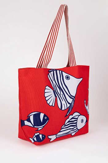 DeFacto Women's Fish Patterned Canvas Handbag B9071Axns
