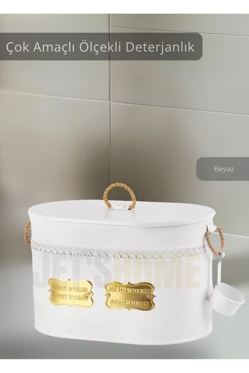 Jet's Home Laundry Bucket - Metal Dish Box, Scale Detergent Container & Stainless White