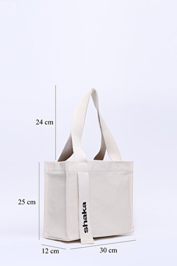 SHAKA Cream Shk157 Canvas Fabric Single Compartment Strap Snap Fastener Hand, Arm and Shoulder Bag