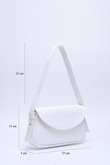 SHAKA White Shk150 Faux Leather Lined Snap Fastener Adjustable Strap Hand, Arm and Shoulder Bag