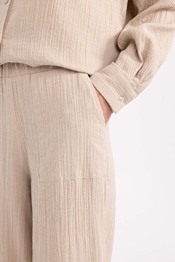 DeFacto Wide Leg Geniş Bol Paça Esnek Belli Basic Düz Muslin Pantolon Z3340az24sp