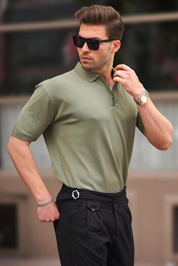 Madmext Polo Neck Khaki Knitwear T-Shirt - Zipper Detailed 6885