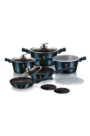 Berlinger Aquamarine Metallic Line 13-Piece Marble Top Dinnerware Set