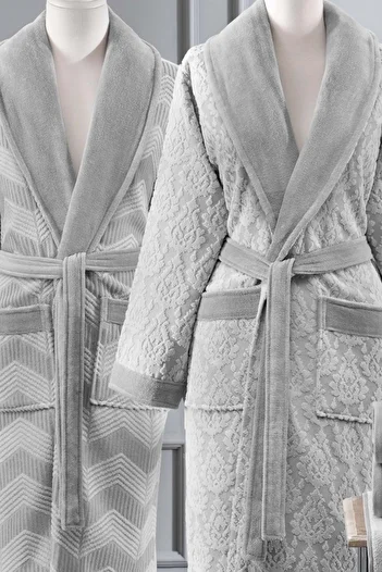 Özdilek Özdilek Cotton 7 Piece Family Bathrobe Set-Tappeto Anthracite Grey