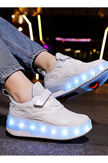 ETG Kids Roller Skates Light up Shoes with Double Wheel Shoes LED USB Charging Roller Sneakers