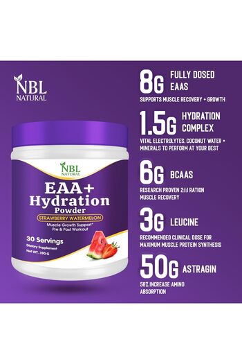 NBL Natural EAA Hydration EAAs + BCAA Powder Muscle Recovery, Strength, Muscle Building, 30 Serving