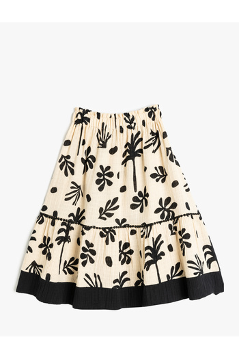 Koton Cotton, pleated, floral patterned midi skirt.