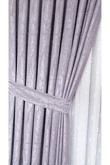 Yuka Lilac Panel Background Curtain - Satin Textured Marble Pattern, 1/3 Dense Pleated