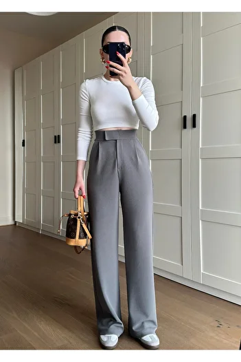 Livik Gray Women's Lycra Velcro Closure Palazzo Trousers
