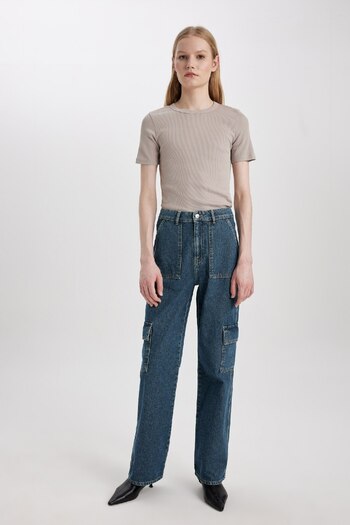 DeFacto Ribbed Cut Slim Fit Crew Neck T-Shirt - C0097Ax24Sm