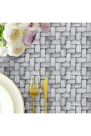 Evim Canvas Wicker Koyu Gri  Sıvı Geçirmez Leke Tutmaz Masa Örtüsü