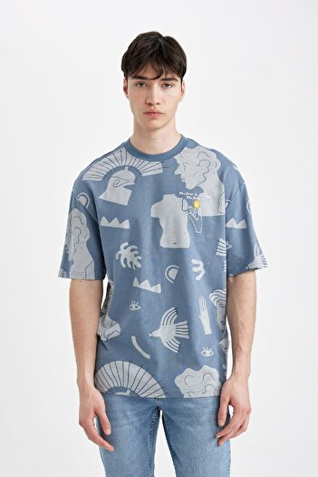 DeFacto Comfort Regular Fit Зручний крій Велосипедний комір з принтом Короткий рукав Футболка C3488AX24SP