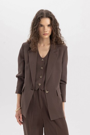 DeFacto Oversize Wide Fit Flax Blended Blazer Jacket Z2536az24sm