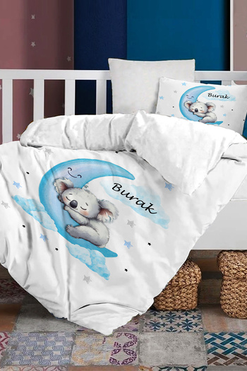 MonoHome İsimli Bebek Nevresim %100 Pamuk Oeko-tex®sertifikalı 100 x 150 Mavi