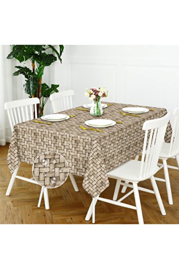 Evim Canvas Wicker Brown Liquid Proof Stain Resistant Table Cloth