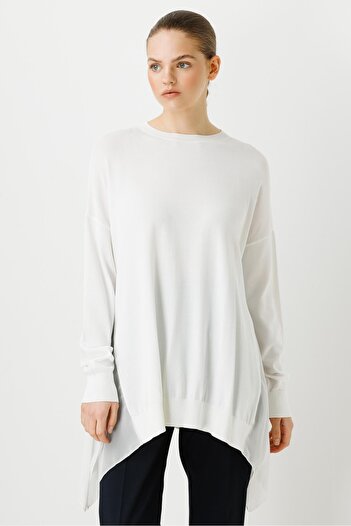 Ghisa Chiffon Detailed Knitwear Tunic Ecru