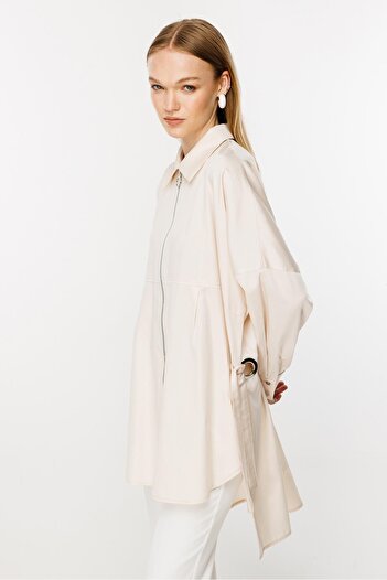 Ghisa Stone Colored Eyelet Detailed Tunic