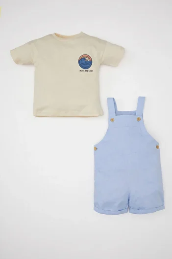 DeFacto Baby Boy Printed Short Sleeve T-Shirt Salopet Set of 2 C3429A524Sm