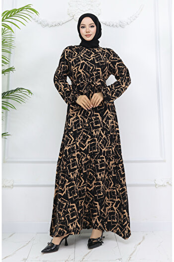 sefamerve Viscose Fabric Sleeve Elastic Dress 2006-05 Black Milk Coffee