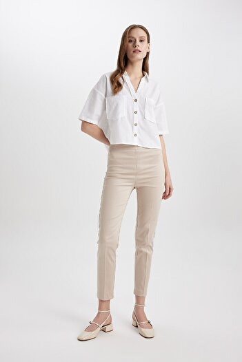 DeFacto Satin Cigarette Pants - Straight Waist, Elastic Leg, J8743Az24Wn