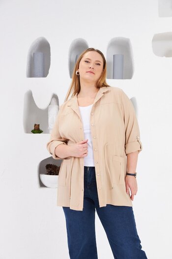RMG Large Size Jacket - Specific Cream Against Online Purchase Applications with Waist Lacing