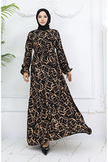 sefamerve Viscose Fabric Sleeve Elastic Dress 2006-05 Black Milk Coffee