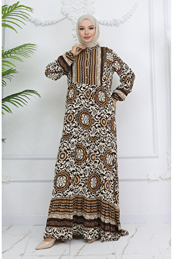 sefamerve Viscose Fabric Buttoned Dress 2005-03 Brown