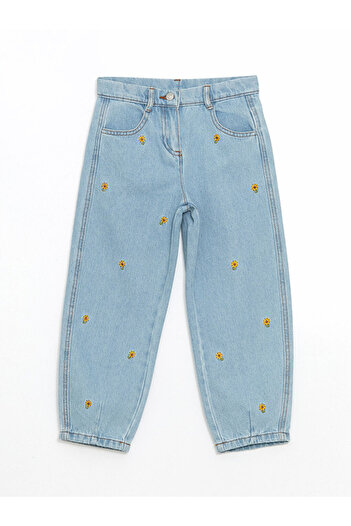 LC Waikiki Lcw Kids Mavi Beli Ayarlanabilir Çiçekli Kız Çocuk Jean Pantolon